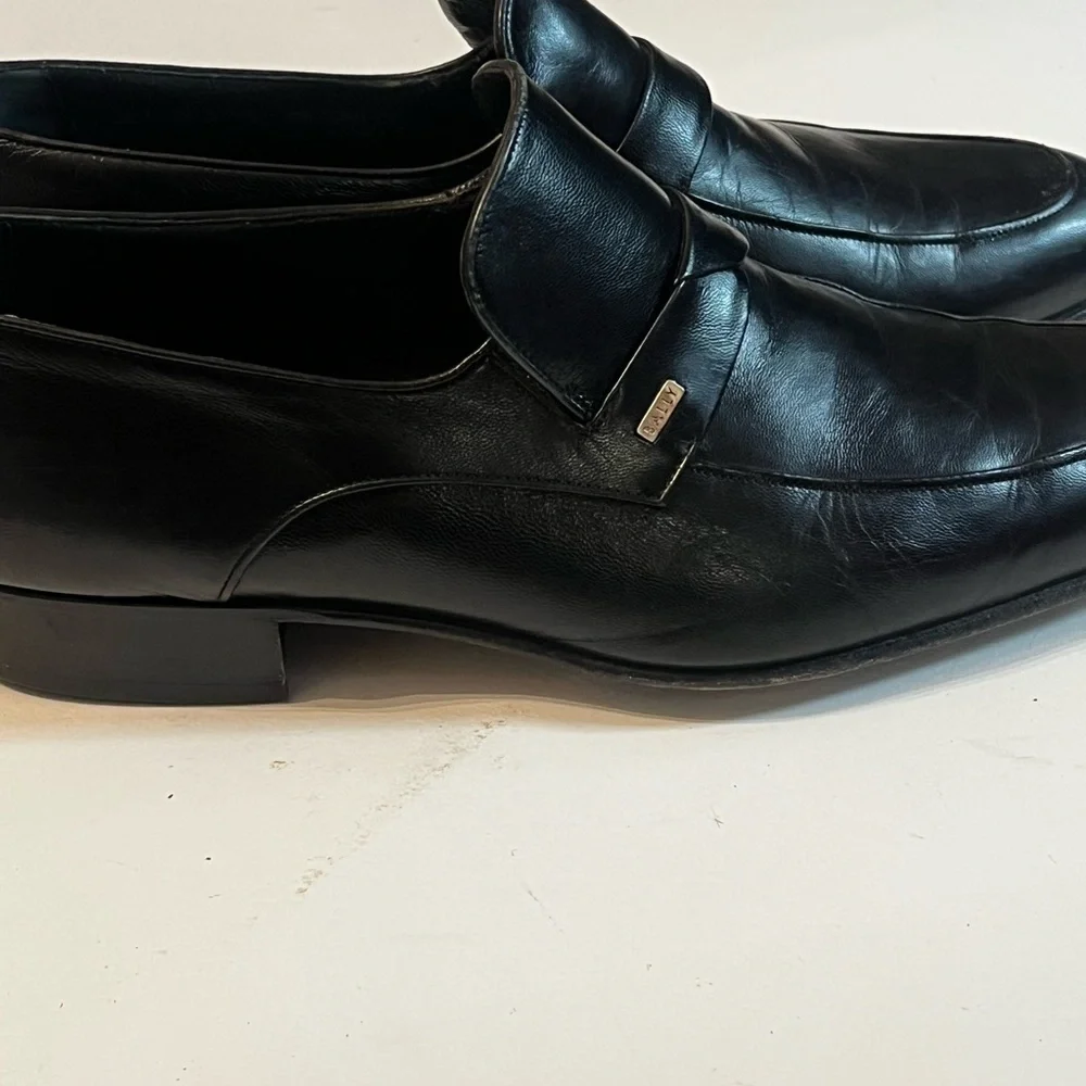 Bally Baltoro Parawet LOGO Style Black Leather Loafers Sz 9US Men Switzerland
